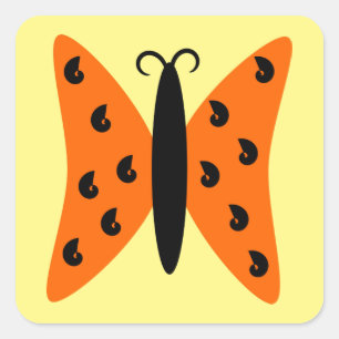 Pegatina Cuadrada Mariposa Naranja brillante con patrón negro