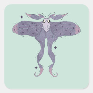 Pegatina Cuadrada Mariposa nocturna morada caprichosa con destellos 