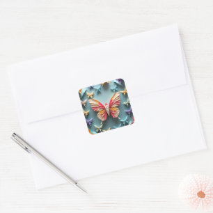 Pegatina Cuadrada Mariposa Origami