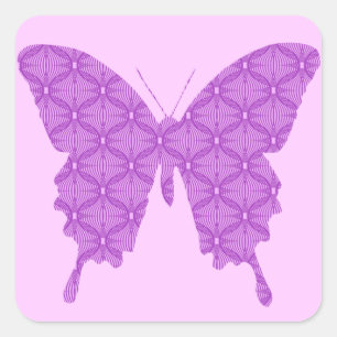 Pegatina Cuadrada Mariposa, patrón abstracto, lavanda y púrpura