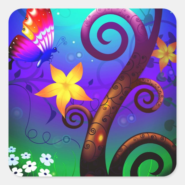 Pegatina Cuadrada Mariposa personalizado (Anverso)