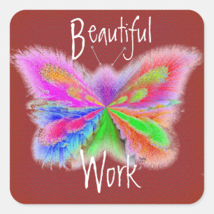 Pegatina Cuadrada Mariposa Polkadot Roja