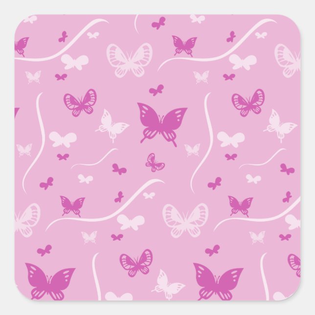 Pegatina Cuadrada Mariposa rosa del corazón del amor (Anverso)