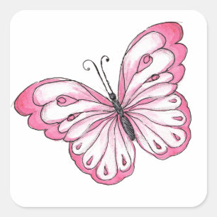 Pegatina Cuadrada Mariposa rosa simple y simple