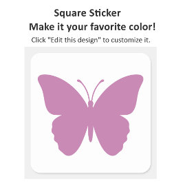 Pegatina Cuadrada Mariposa Silueta Rosa Polvo, Color Personalizado,