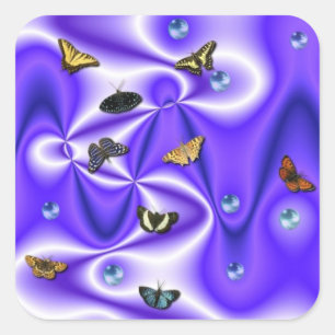 Pegatina Cuadrada Mariposa y Perlas en seda morada
