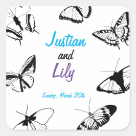Pegatina Cuadrada Mariposas blancas y negras