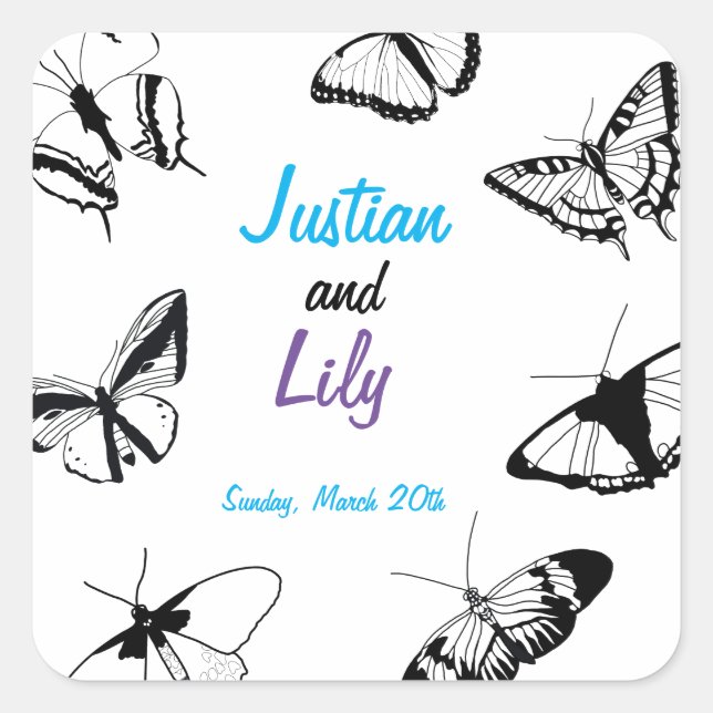 Pegatina Cuadrada Mariposas blancas y negras (Anverso)