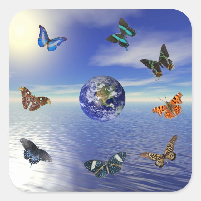 Pegatina Cuadrada Mariposas Blue Earth (Anverso)