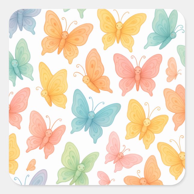 Pegatina Cuadrada "Mariposas Caprichosas" (Anverso)
