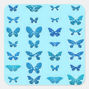 Pegatina Cuadrada Mariposas, cobalto y azul celeste