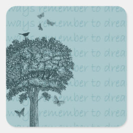 Pegatina Cuadrada Mariposas de Aves Azules Soñan Árbol
