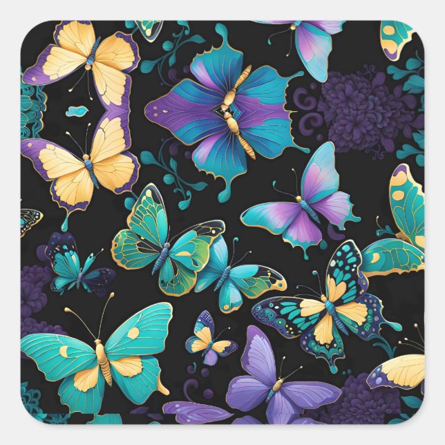 Pegatina Cuadrada Mariposas de colores (Anverso)
