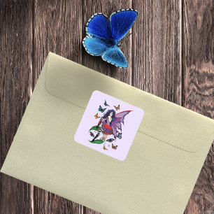 Pegatina Cuadrada Mariposas de hongos morados