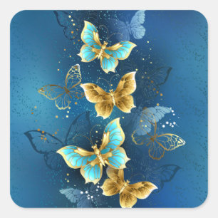 Pegatina Cuadrada Mariposas doradas