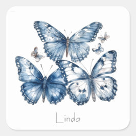 Pegatina Cuadrada Mariposas en azul Delft, personalizable
