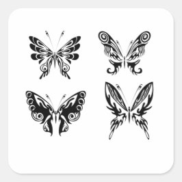 Pegatina Cuadrada Mariposas Negras Y Blancas