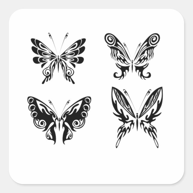 Pegatina Cuadrada Mariposas Negras Y Blancas (Anverso)