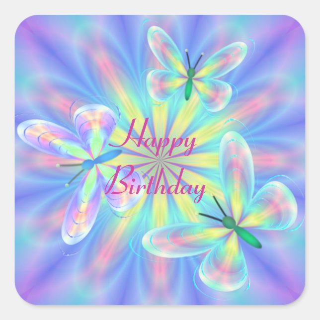 Pegatina Cuadrada Mariposas Pastel (Anverso)