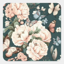 Pegatina Cuadrada Mariposas y flores