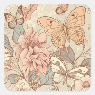 Pegatina Cuadrada Mariposas y flores naranja ligero eWatch