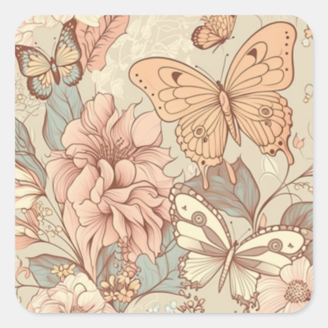 Pegatina Cuadrada Mariposas y flores naranja ligero eWatch (Anverso)