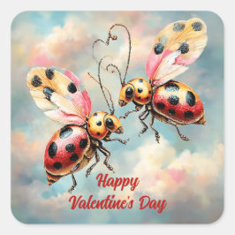 Pegatina Cuadrada Mariquitas románticas en vuelo