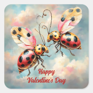 Pegatina Cuadrada Mariquitas románticas en vuelo
