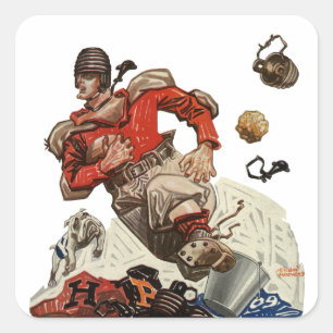 Pegatina Cuadrada Mariscal de campo de fútbol americano vintage en c