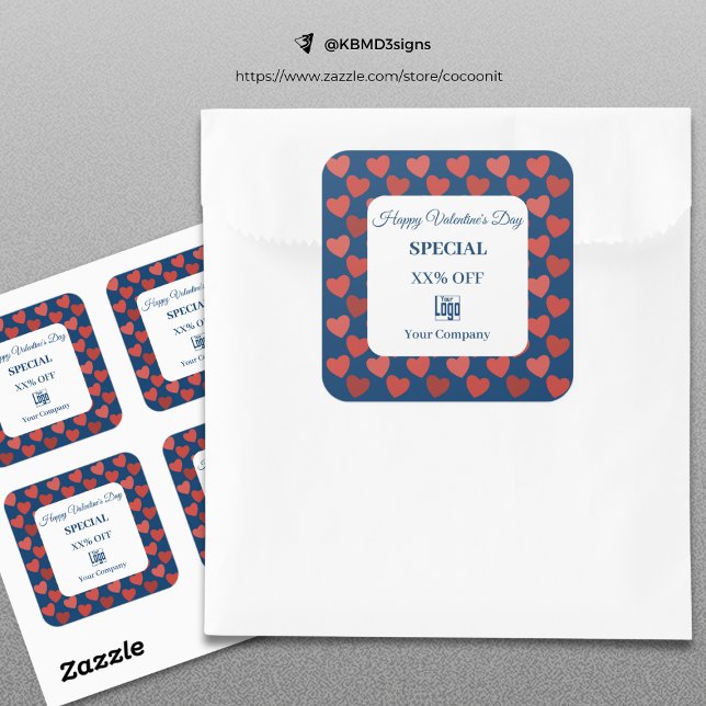 Pegatina Cuadrada Marketing de patrones cardiacos especiales de el d (Valentine's Day Special Heart Pattern Marketing Square Sticker, Red Blue)