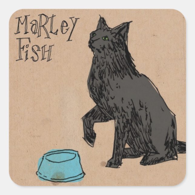 Pegatina Cuadrada Marley Fish Supper Time (Anverso)