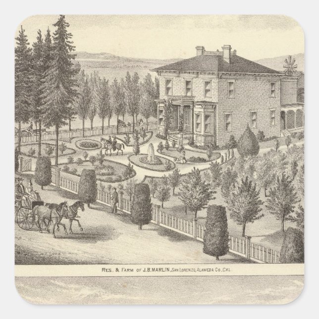 Pegatina Cuadrada Marlin, residencias de Finigan, granjas (Anverso)