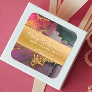 Pegatina Cuadrada Mármol moderno acuarela color oro rosa verde púrpu