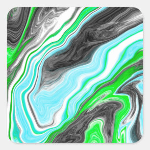 Pegatina Cuadrada Mármol verde animado y azul como los Swirls