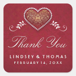 Pegatina Cuadrada Maroon Boda Floral Roja y Blanca