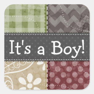 Pegatina Cuadrada Maroon, Brown, Tan y Green Quilt Look