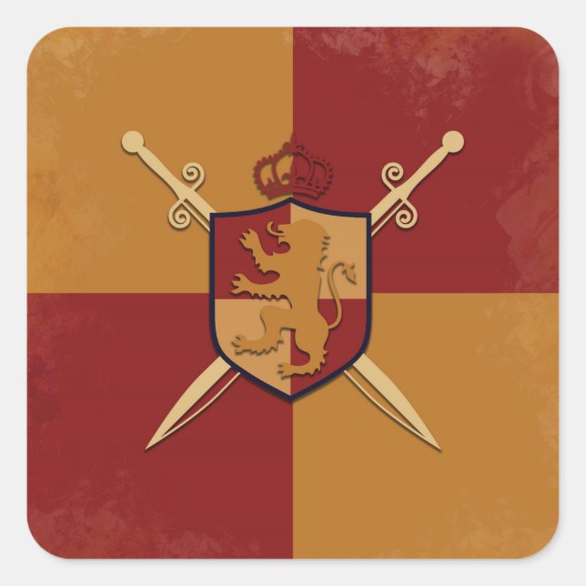 Pegatina Cuadrada Maroon & Gold Royal Knight Griffin Shield Fiesta (Anverso)