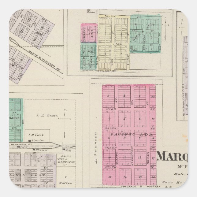 Pegatina Cuadrada Marquette, Conway, Galva, Elyria, Ames, Kansas (Anverso)