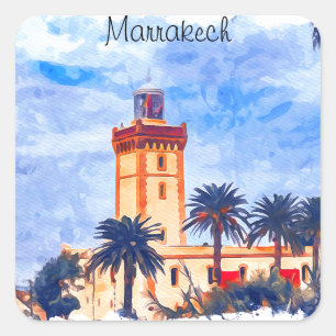 Pegatina Cuadrada Marrakech Marruecos Mezquita Viaje