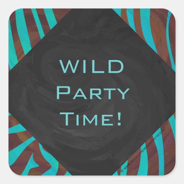 Pegatina Cuadrada Marrón cebra y Verde azulado con monograma (Anverso)