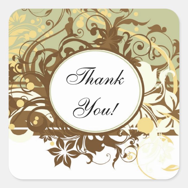 Pegatina Cuadrada Marrón Coincidiendo Con Las Pegatinas, ¡Gracias! (Anverso)