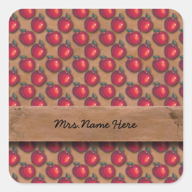 Pegatina Cuadrada Marrón de manzanas rojas (Anverso)