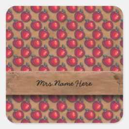 Pegatina Cuadrada Marrón de manzanas rojas