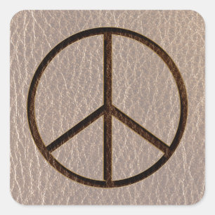 Pegatina Cuadrada Marrón suave de paz de aspecto de cuero