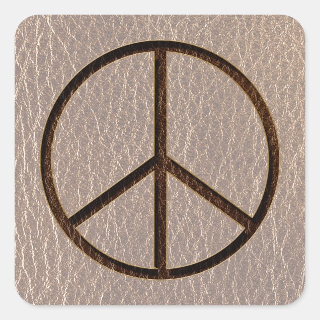 Pegatina Cuadrada Marrón suave de paz de aspecto de cuero (Anverso)
