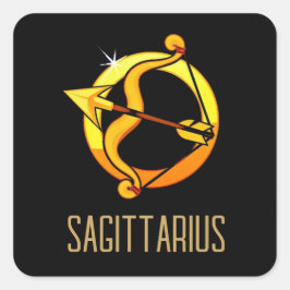 Pegatina Cuadrada Marrón y oro Sagittarius zodiac signo negro
