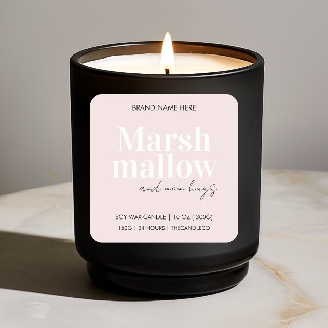 Pegatina Cuadrada Marshmallow y Mom Hugs | Vela rosa elegante (Subido por el creador)