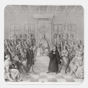 Pegatina Cuadrada Martin Luther delante de Carlos V