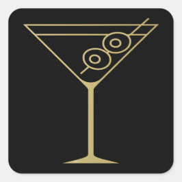 Pegatina Cuadrada Martini de Oliva Dorado Moderno de Mitad de Siglo