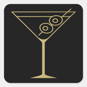 Pegatina Cuadrada Martini de Oliva Dorado Moderno de Mitad de Siglo 